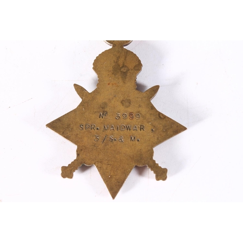 1334 - Medal of 3999 Sapper Maidmar of the 3rd Sappers and Miners (Indian Amry) comprising WWI 1914 Mons st... 