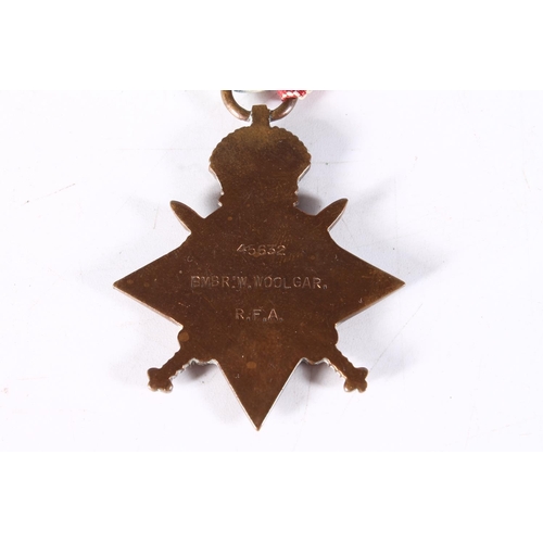 1336 - Medal of 45632 Bombardier W Woolgar of the Royal Field Artillery comprising WWI 1914 Mons star [4563... 