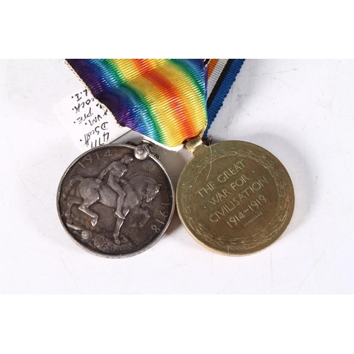 1351 - Medals of 55892 Private T Peacock of the Highland Light Infantry, comprising WWI war medal and victo... 