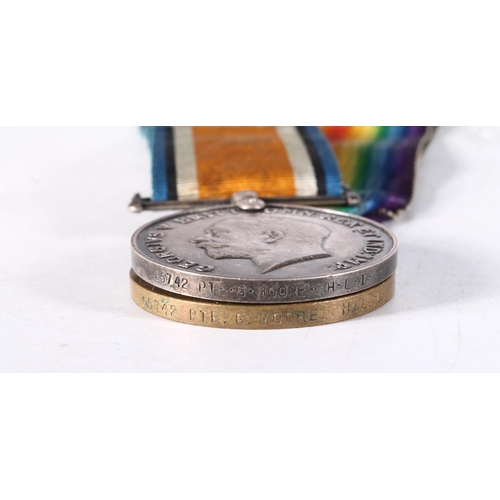 1353 - Medals of 65742 Private G Moore of the Highland Light Infantry, comprising WWI war medal and victory... 