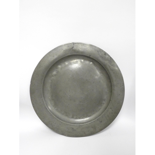 239 - Group of pewter chargers, circa early 19th century, various sizes, Largest 45cm diameter. (5)