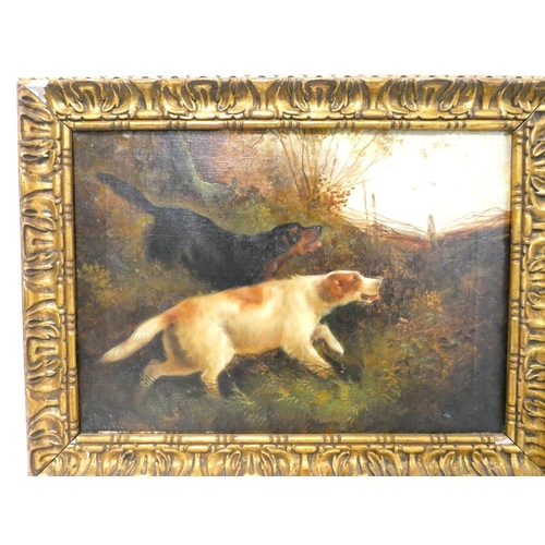 253 - Robert Cleminson (Scottish 1864-1903)Gun Dogs chasing pheasantsPair of oils on canvas.Signed R. Clem... 