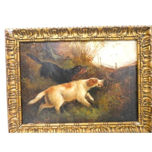 253 - Robert Cleminson (Scottish 1864-1903)Gun Dogs chasing pheasantsPair of oils on canvas.Signed R. Clem... 