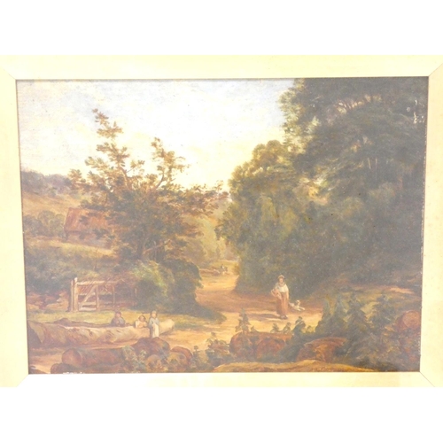 263 - After Sam Bough Country scene with figures.Oil on Board.Bears signature.21cm x 29cm.... 