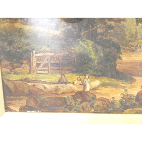 263 - After Sam Bough Country scene with figures.Oil on Board.Bears signature.21cm x 29cm.... 