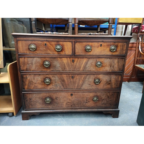 347 - Georgian mahogany chest of drawers with two short drawers above three long graduated drawers on brac... 