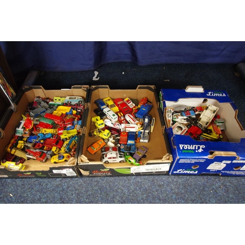 280 - Three boxes of play worn vehicle models.