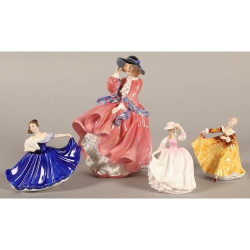 16 - Royal Doulton Figurine Top o the Hill HN1849, and three miniatures including Kirsty HN3743, Elaine H... 