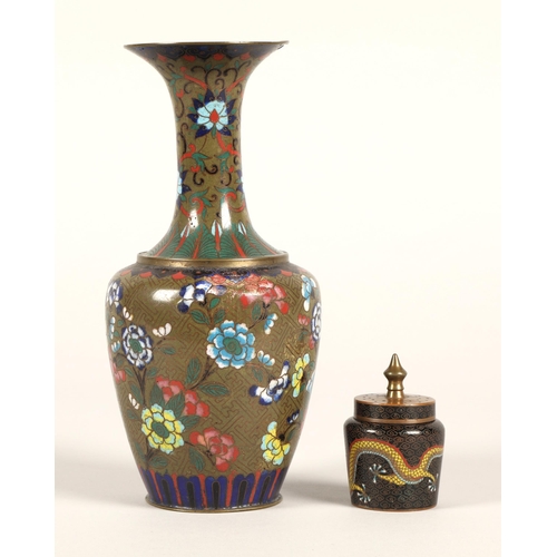 2 - A cloisonne vase 19cm h and a small lidded cloisonne pot