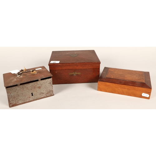 42 - Two wooden boxes, one 'made of wood panelling from cabins onboard RMS Queen Mary' and the other with... 