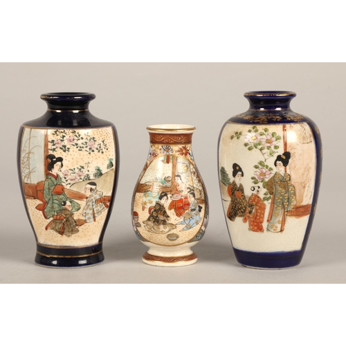 175 - A pair of Japanese Satsuma ware vases each 10cm h and another smaller