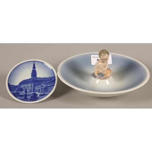 191 - Royal Copenhagen Denmark mermaid design trinket dish and Christiansborg Slot mini decorative plate