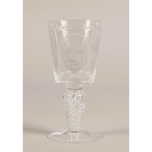 197 - Webb Corbett goblet commemorating the 80th Birthday of the Queen Mother 1980