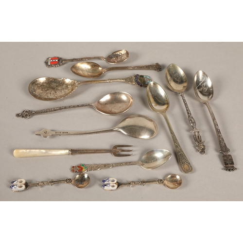 211 - Two hallmarked silver Iona cross spoons one Edinburgh 1938 the other Chester 1956, and other assorte... 