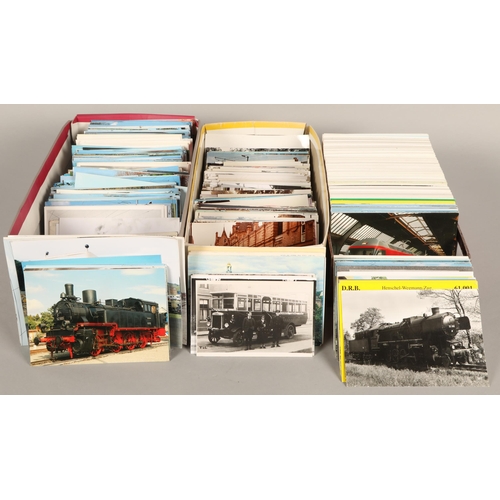 259 - Three boxes of assorted train and bus postcards