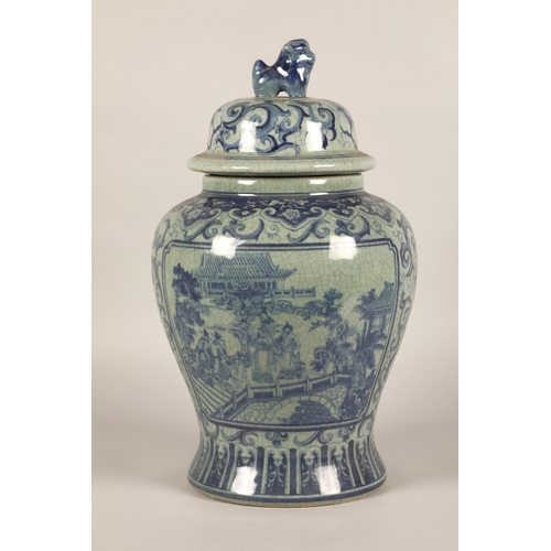 261 - Large crackle glazed modern blue and white Oriental ginger jar 50cm high