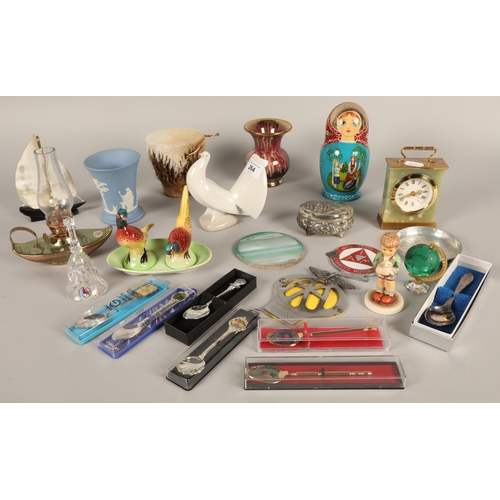 264 - Miscellaneous items to include Wedgwood Jasperware vase, Hummel figurine, souvenir spoons, Russian n... 