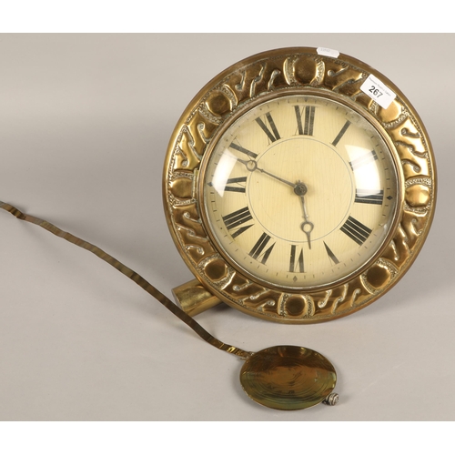 267 - Circular brass wall clock, 35cm diameter