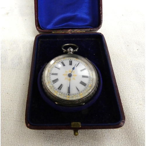 283 - Silver antique ladies watch with enamel dial.