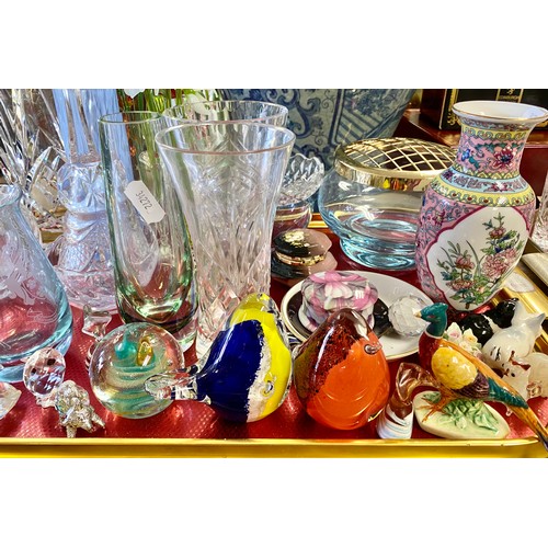 307 - Small Caithness Glass & paperweight, crystal glass vases, small Oriental-style baluster vase, et... 