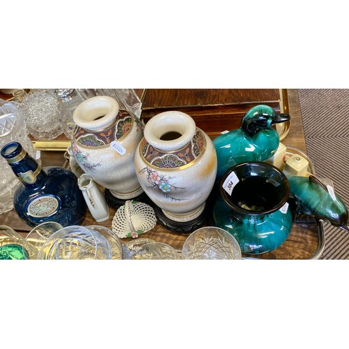 304 - Pair Satsuma-style vases on stands, Blue Mountain Pottery items, small lustre vase, etc