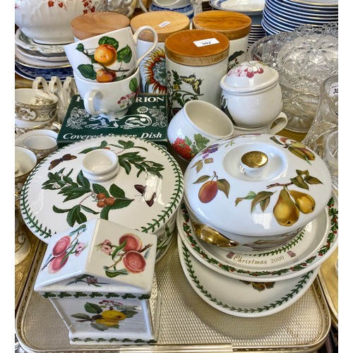 302 - Quantity of mostly Portmerion items to include plates, dish and cover, mantel clock, teacups, etc