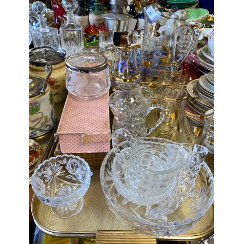 298 - Decorative jug with matching glasses, crystal bowl, ashtray, etc