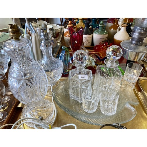 297 - Crystal table lamps, crystal decanters, other crystal items