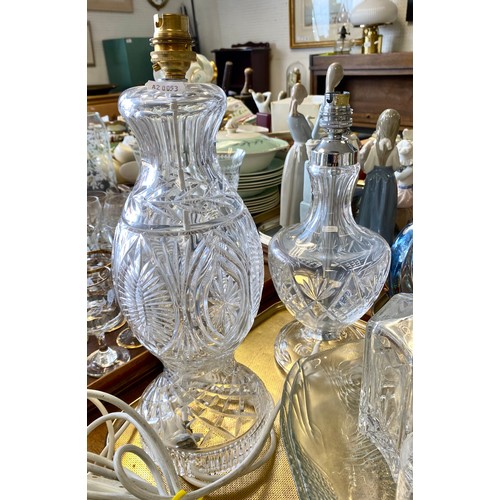 297 - Crystal table lamps, crystal decanters, other crystal items