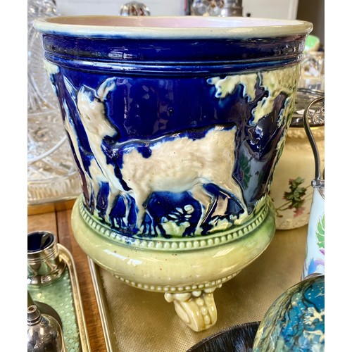 296 - Large glazed planter (25cm high), hand painted biscuit jars Carlton Ware and Taylor Tunnicliffe, han... 