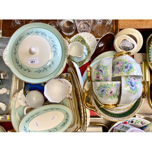 281 - Assorted teaware and dinnerware to include Aynsley, Carlton Ware, Johnson Bros, etc