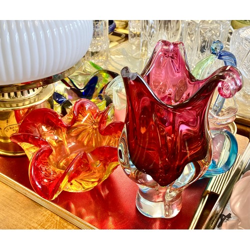 277 - Quantity of Murano style art glass & oil lamp