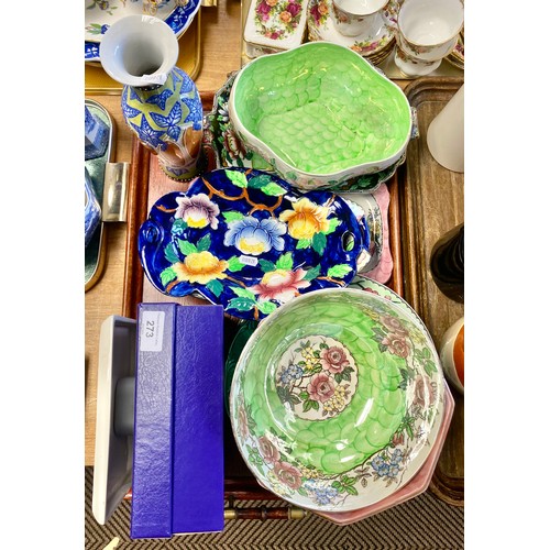 273 - Assorted Maling lustre items to include plate and bowl etc, boxed pair Edinburgh Crystal cut glass w... 