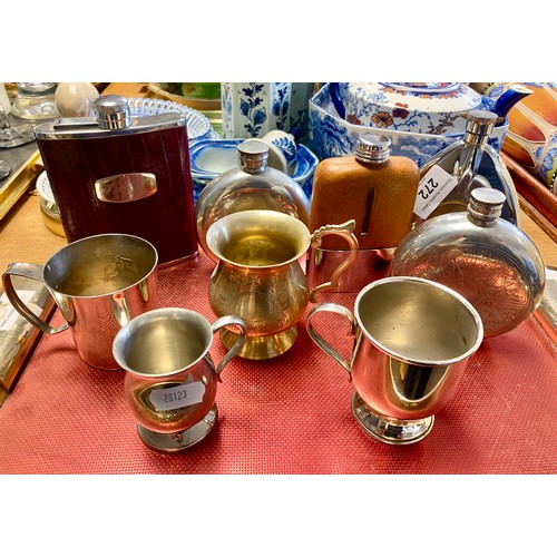 272 - Assorted hip flasks and miniature tankards