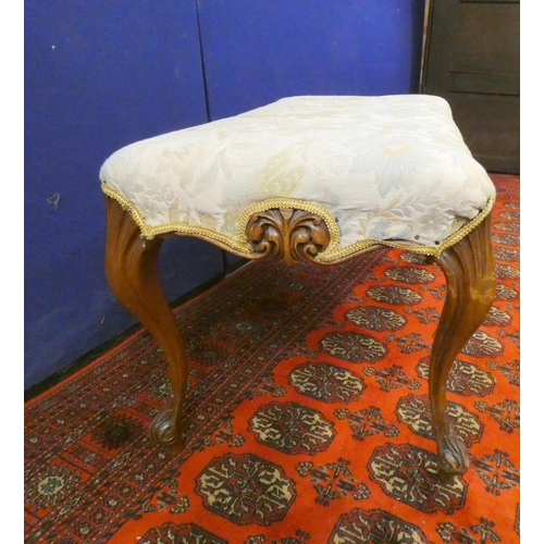 346 - French style mahogany salon stool, with floral stuffover top, on sabre supports. Height 45cm, Width ... 