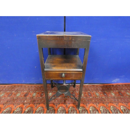 352 - Georgian mahogany and boxwood strung washstand, of square form with twin divisions enclosing open ap... 