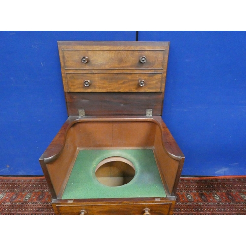 353 - 19th century mahogany commode in the form of a bow front chest of drawers, the lift up drawer facade... 