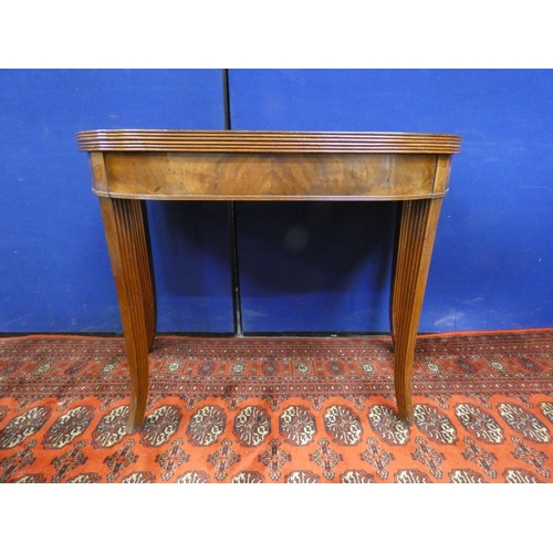 354 - 19th century inlaid mahogany and rosewood card table, the fold over top opening to reveal a plain in... 