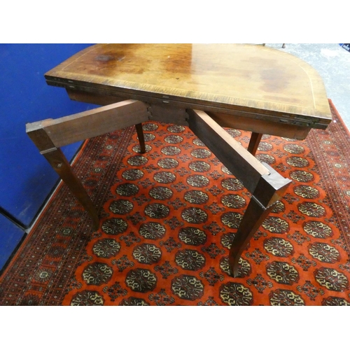 354 - 19th century inlaid mahogany and rosewood card table, the fold over top opening to reveal a plain in... 