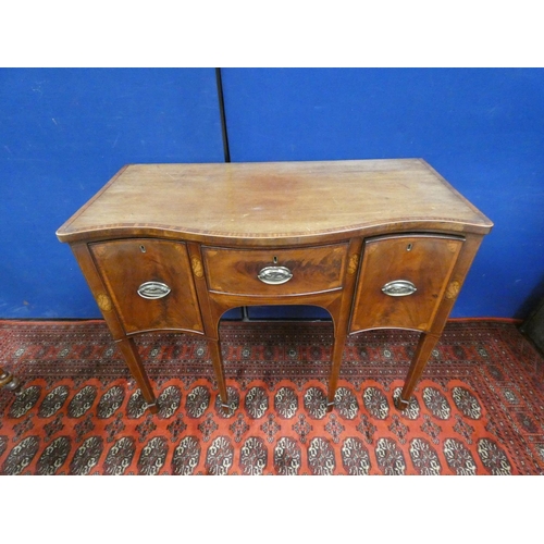 355 - 19th century inlaid mahogany sideboard, with small drawer, flanked with a deep cellarette drawer, in... 