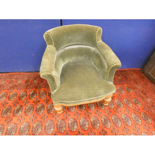 380 - Victorian oak framed upholstered tub armchair.