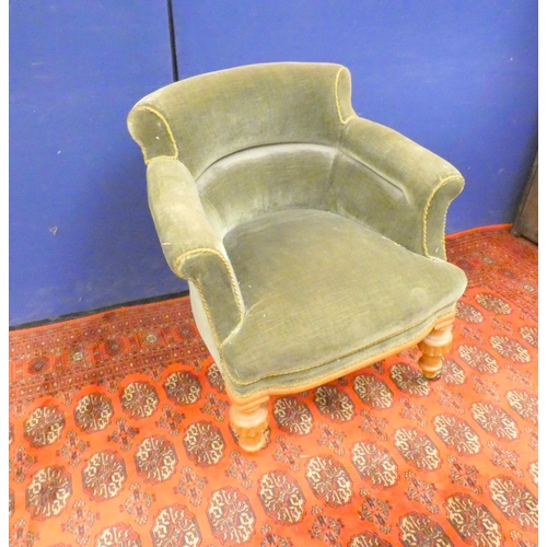 380 - Victorian oak framed upholstered tub armchair.