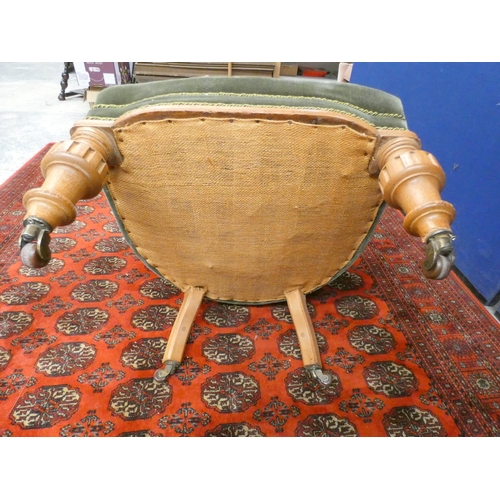 380 - Victorian oak framed upholstered tub armchair.