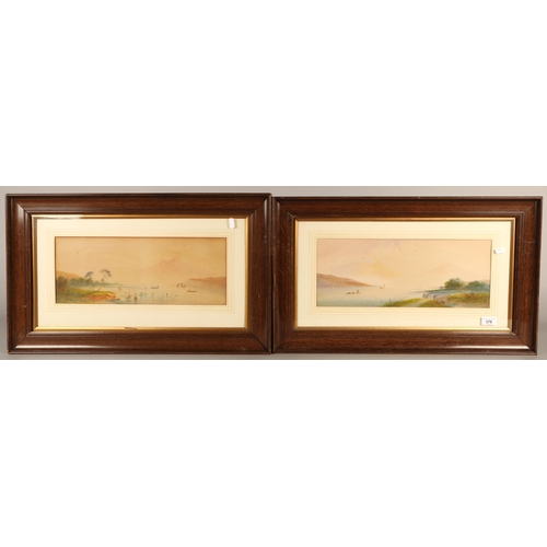 410 - Charles James Lewis (1830 - 1892), pair watercolours, loch scenes, 17.5cm x 44.5cm (40.5cm x 67.5cm)