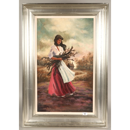 383 - B ChennellPeasant woman collecting sticksSigned bottom right, oil on canvas75cm x 44cm... 