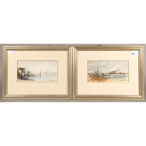 393 - D. Scott Martin, a pair of harbour scenes, watercolour, both signed bottom right, 12cm x 25cm