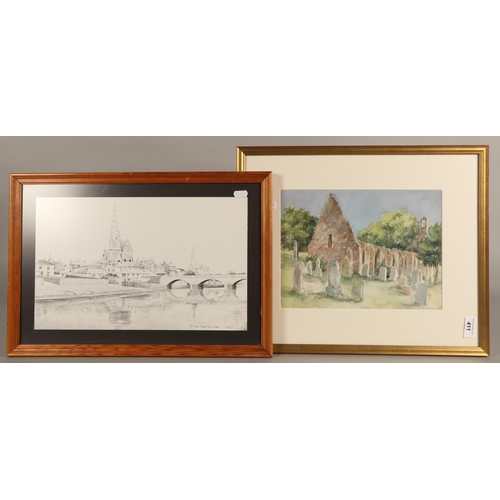 411 - Four assorted pictures including watercolour, Irvine scenes, etc (4)