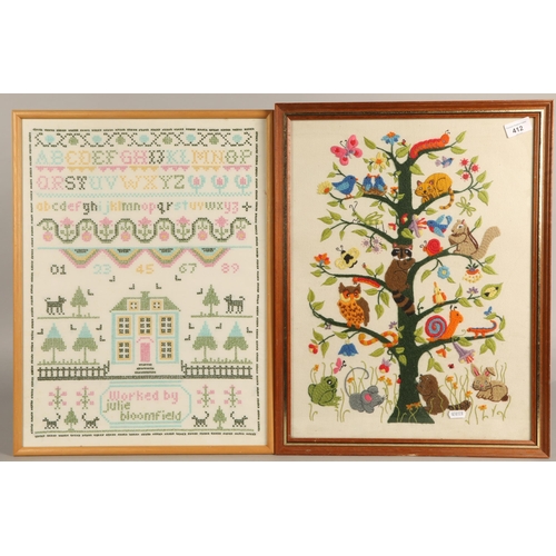 412 - Two framed cross stitch needleworks