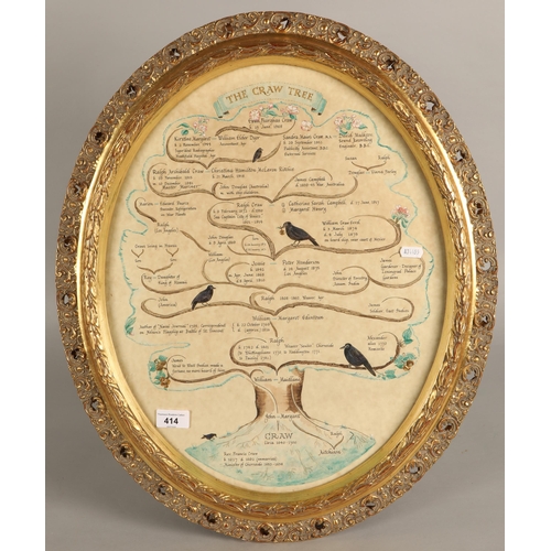 414 - Illustrated Craw family tree in gilt frame, 'The Craw Tree' c. 1640 - 1700, watercolour and gilt det... 