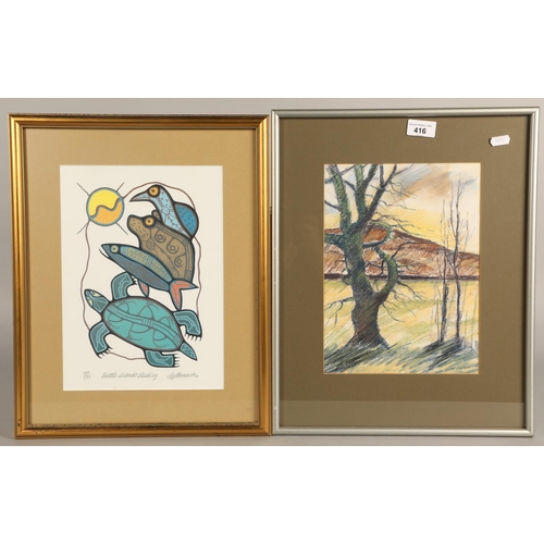 416 - Ten assorted framed pictures including watercolours, signed prints, Dorothy Bruce, etc (10)